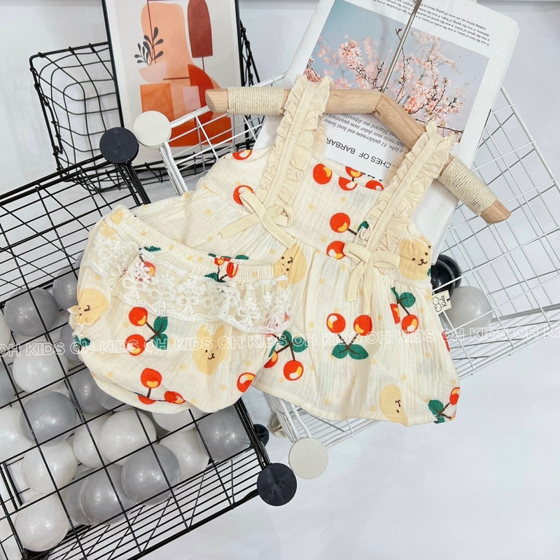 Bộ xô muslin hoạ tiết xinh cho bé gái 💝