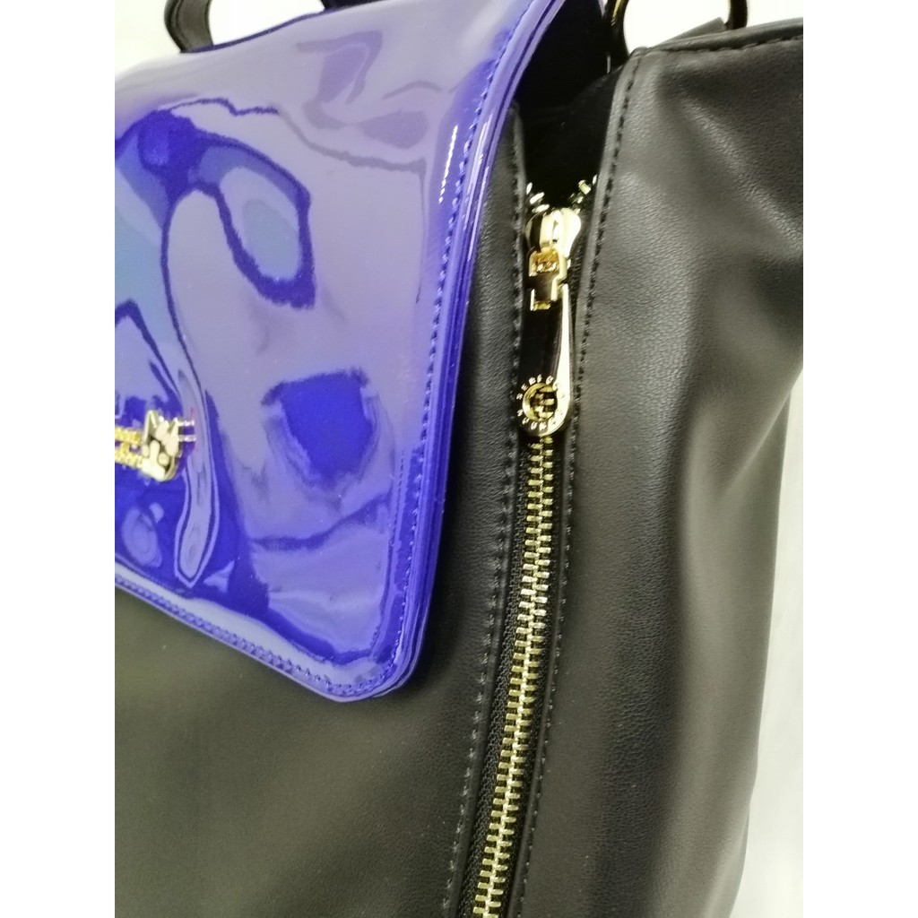 Ba lô phối xanh dương và đen PU #RebeccaBonbon chú cún Nhật Bản ,