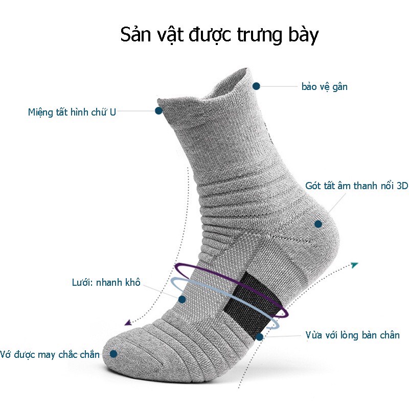 Tất thể thao dày dặn không  may đầu,Tất Thể Thao Chạy Bộ Chống Trơn Trượt, Tất Dày Thấm Hút Mồ Hôi, Thoáng Khí