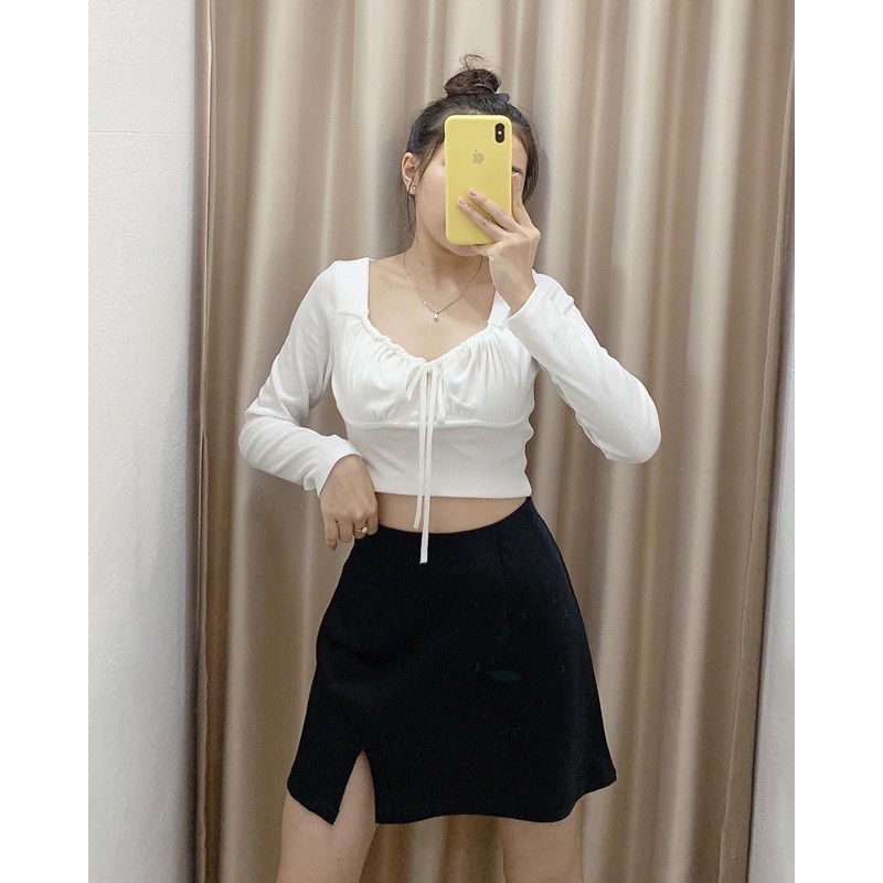 Croptop tay dài cột nơ | BigBuy360 - bigbuy360.vn