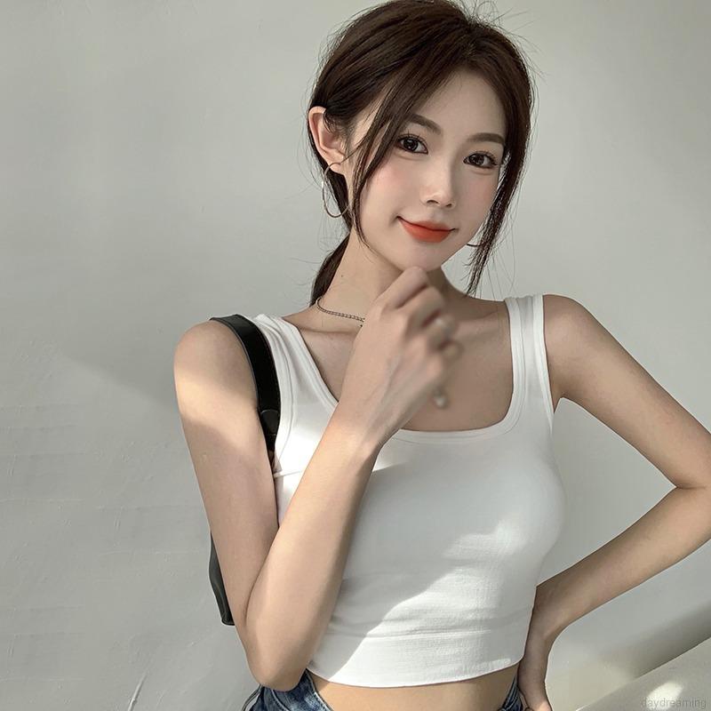 Áo croptop hai dây có mút đệm ngực màu trơn thời trang cho nữ