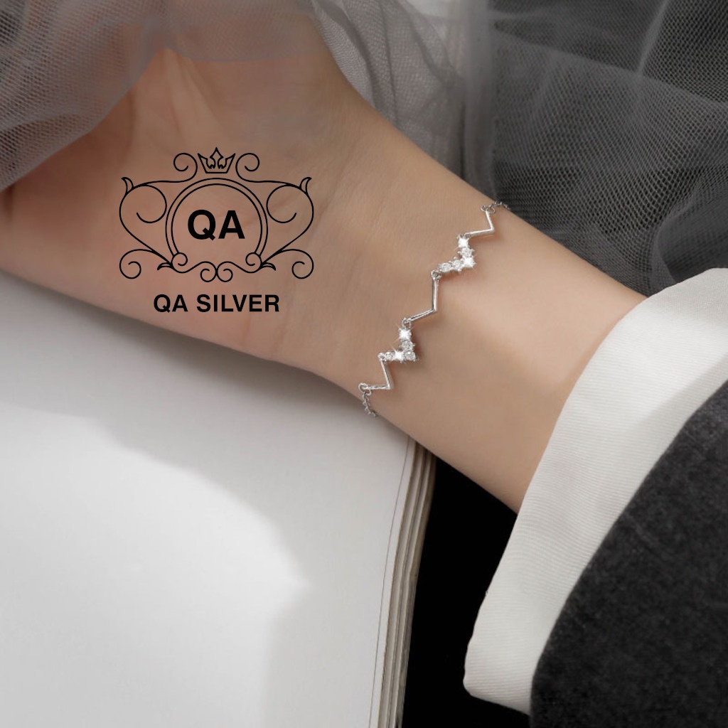 Vòng tay bạc 925 sóng chữ V lắc nữ khảm đá S925 ZIGZAG QA SILVER Bracelet BR180902
