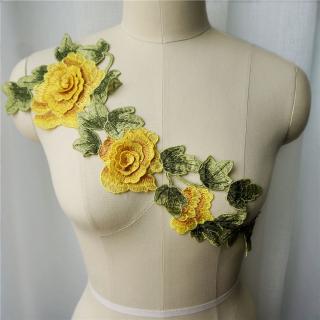 Vàng Thêu Hoa Hồng Ren Đính May Vải Cổ Miếng Dán Áo Cưới Cô Dâu DIY