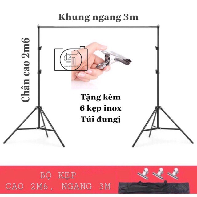 Bộ khung treo phông nền chụp ảnh di động hình chữ U để livestream, chụp lookbook (Tặng Kèm Kẹp)