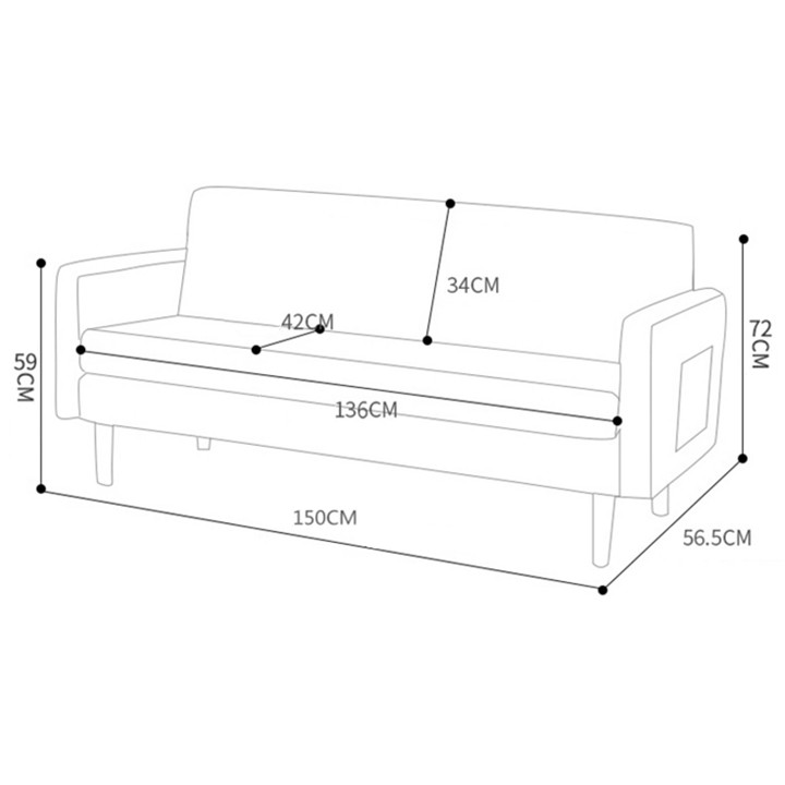 Ghế sofa phòng khách sang trọng. Kích thước 150x56x72cm (dài x rộng x cao)