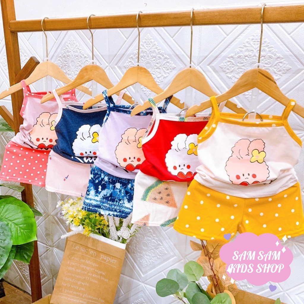 Bộ quần áo 2 dây cho bé, Bộ hai dây in hình đáng yêu cho bé 8kg - 18 kg