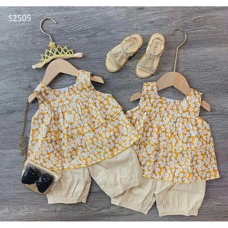 Bộ hoa cúc quần ngố cho bé gái