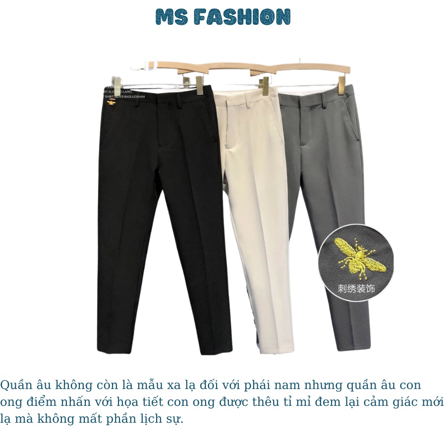 Quần âu nam Menswear ống côn thêu họa tiết con ong chất vải cao cấp co giãn 4 chiều , không nhăn không xù 3 màu.