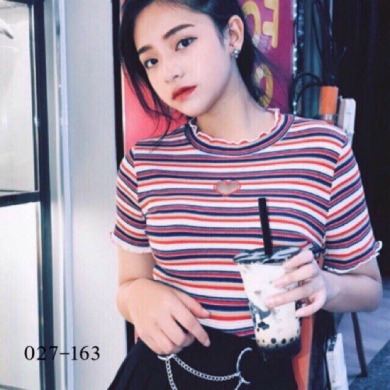 [ Mã WASTAPR giảm 10K đơn 50K] ÁO TRỄ VAI LEN GÂN KẺ SỌC/ CROPTOP LEN KẺ KHOÉT TRÁI TIM | BigBuy360 - bigbuy360.vn