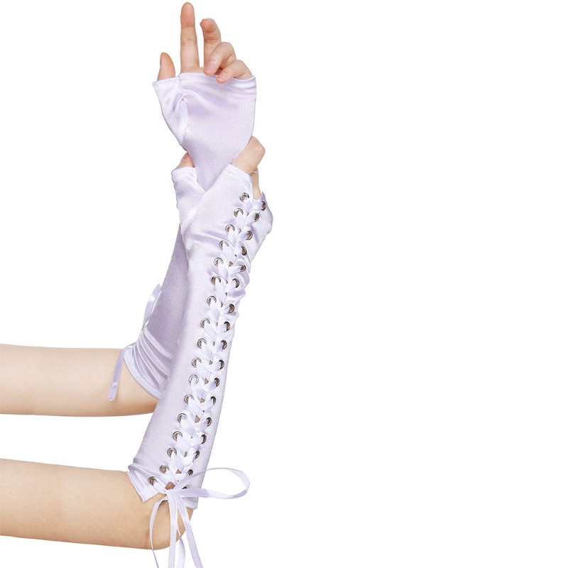 Găng Tay Hở Ngón Vải Satin Thắt Dây Phong Cách Steampunk