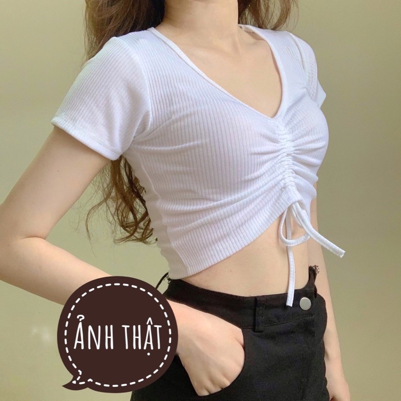 Áo croptop rút dây giữa gân co giãn siêu đẹp 🦋 [FREESHIP] Áo Croptop Tay Ngắn TRẮNG ĐEN BASIC | WebRaoVat - webraovat.net.vn