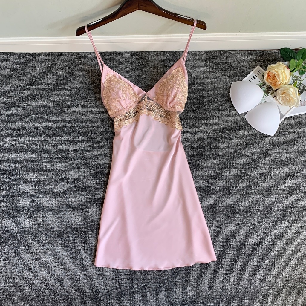 Đầm Ngủ Lụa Hai Dây Có Mút Đệm Ngực Hở Lưng Gợi Cảm Thời Trang Xuân Hè