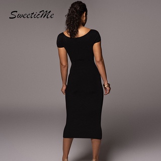 SweeticMe Váy dài cổ một từ phong cách mới