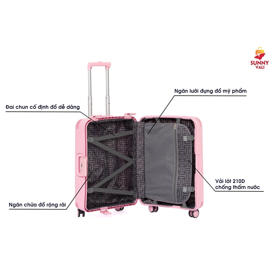 Vali du lịch thời trang SUNNY BUBULE - EL - nhựa PP chịu ngoại lực tuyệt đối xách tay, kí gửi