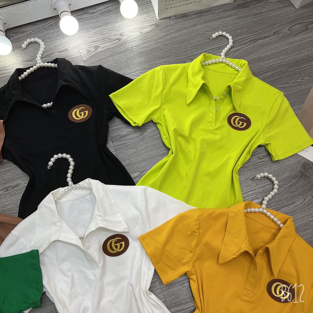 Áo thun ôm body nữ Pô Lô thêu Lô Gô GG