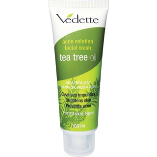 Sữa Rửa Mặt Sáng Da, Ngừa Mụn VEDETTE Acne Solution Facial Wash TeaTree Oil 100ml