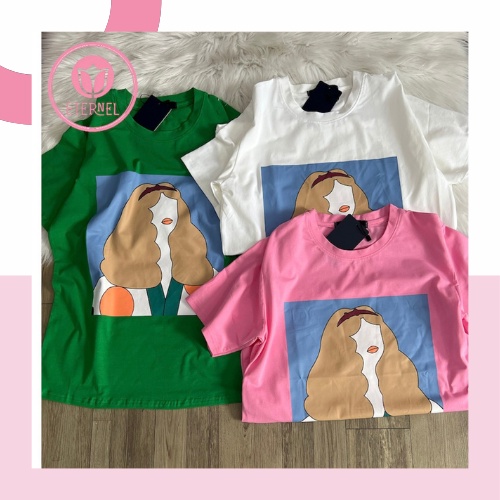 Áo Phông Form Rộng in Hình Cô Gái Siêu Đẹp Cute Dễ Thương Có 3 màu (tặng kèm quần)