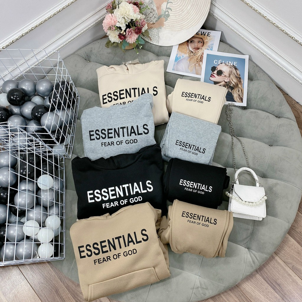 Set bộ nỉ mũ Essen dài tay  Set Áo Nỉ Mũ Kèm Quần Jogger Nữ In Hình 4 Màu