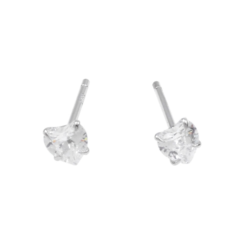 Đôi bông tai bạc mặt đá trái tim 6 li Asimi, bông tai nụ đá trái tim bạc ta nguyên chất sang trọng Heart Earrings KT05