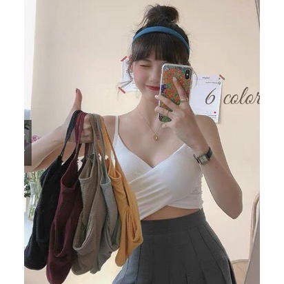 Áo Bra Nữ Thun Tăm Dáng Croptop Thiết Kế Vạt Chéo Siêu Xinh Siêu Sang Chảnh MS233