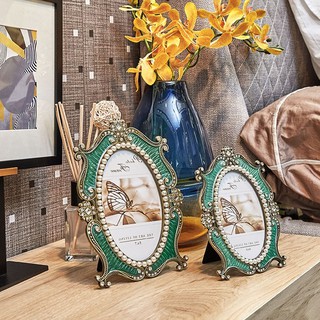 [Khung ảnh cổ điển trang sức có mặt trước bằng kính cho màn hình máy tính để bàn trên bàn, Khung ảnh ngọc trai trang trí cổ điển, Định dạng ngang và dọc
