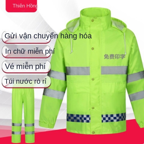 Huỳnh quang áo mưa màu xanh lá cây và quần bộ phản An toàn người lớn nam nữ dày xe máy điện làm nhiệm vụ cứu hộ