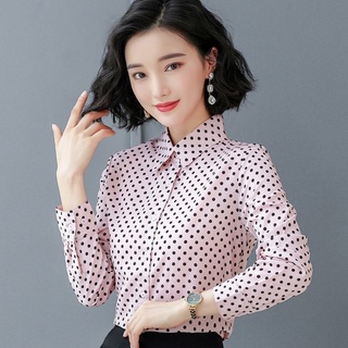 Áo Sơ Mi Nữ Dài Tay Đẹp Thời Trang Công Sở Họa Tiết Chấm Bi Phong Cách Hàn Quốc Kiểu Dáng Basic Trẻ Trung Sang Trọng