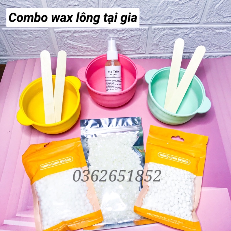 Combo Bát silicon nấu sáp chống dính + 100g Sáp wax lông cao cấp + Mỡ trăn nguyên chất