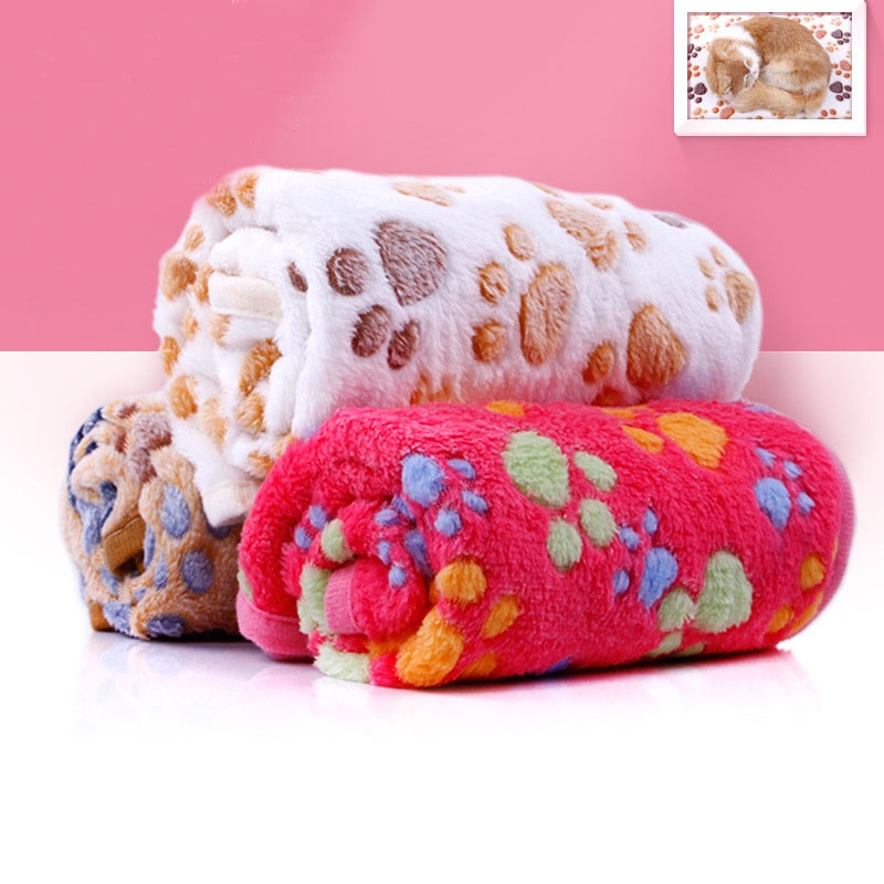 Chăn Hai Mặt Giữ Ấm In Hình Dấu Chân Dễ Thương Kích Thước Vừa Và Nhỏ Thời Trang Cho Thú Cưng