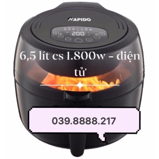 [ Mua 1 Tặng 3 Giảm Ngay 100k ] Nồi Chiên Không Dầu RAPIDO RAF6.5D Tặng Khay Nướng Cao Cấp, Chổi Quét Dầu, Giấy Nến