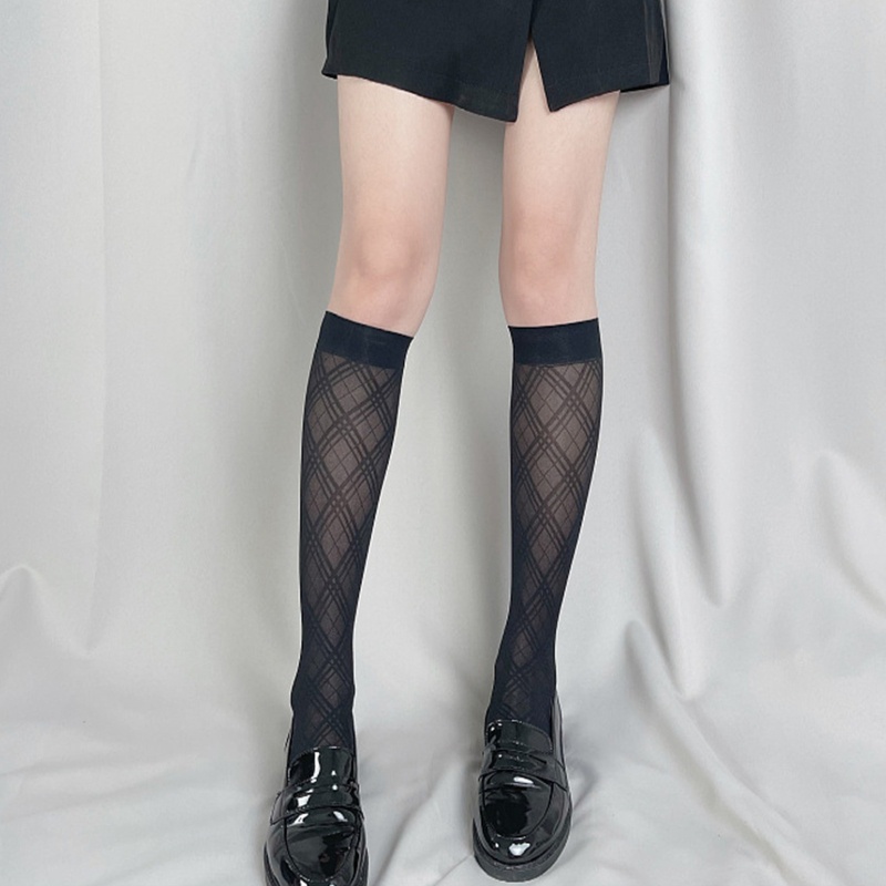 Vớ Dài Qua Gối Mỏng Họa Tiết Sọc Caro Đính Kim Cương Phong Cách Lolita Nhật Bản Cho Nữ