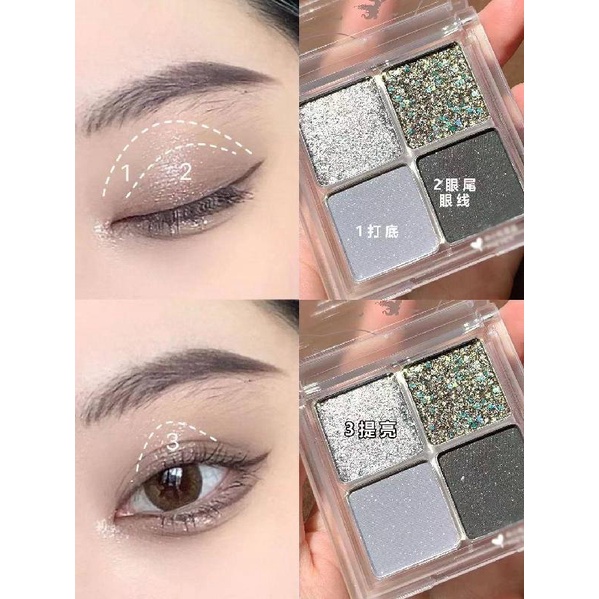[Hàng mới về] Bảng phấn mắt 4 màu tông đen lấp lánh trang điểm mắt khói