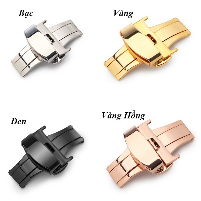Khóa bướm thép không gỉ dùng cho dây da nhiều SIZE 14 16 18 20 mm Màu Vàng - Vàng hồng - Đen - Bạc