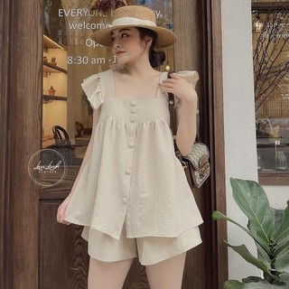 ❤Set đồ dạo phố áo 2 dây cánh tiên phối cúc bọc