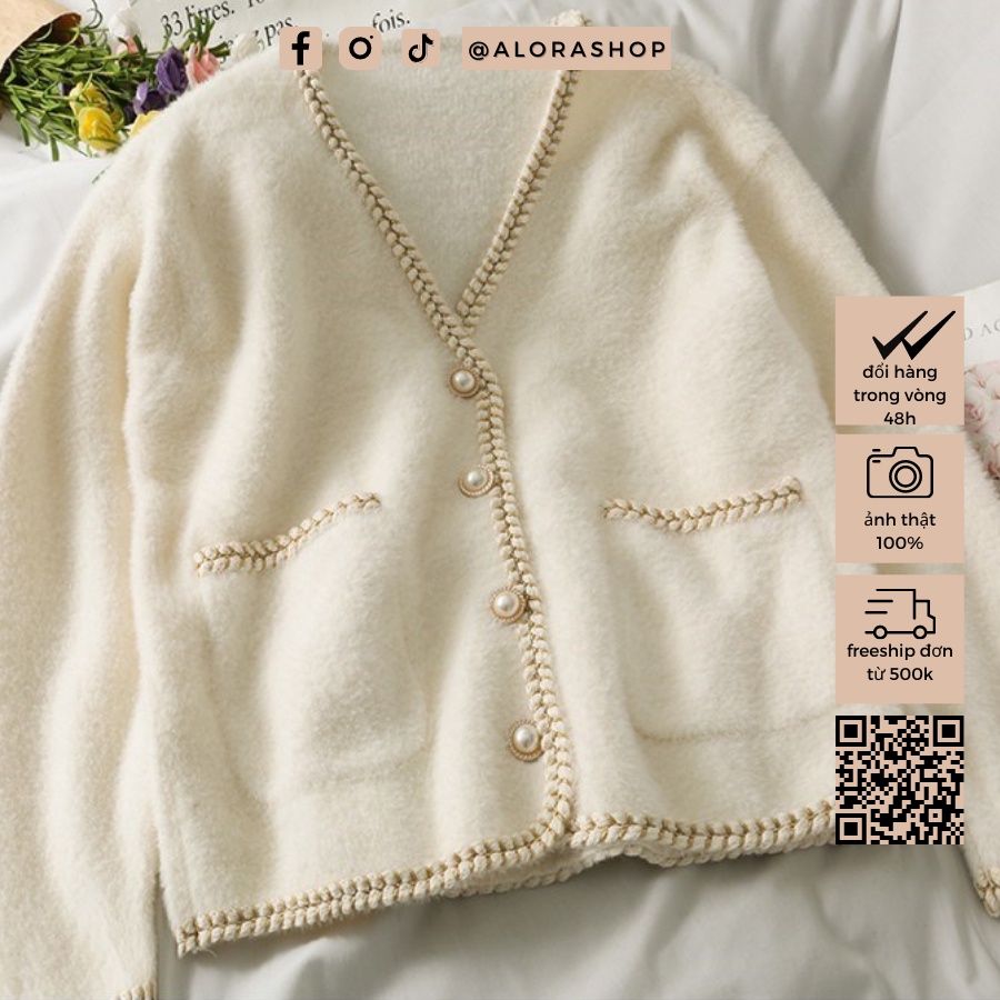 Áo cardigan len lông viền đan dài tay thời trang nữ Alora thu đông 013947