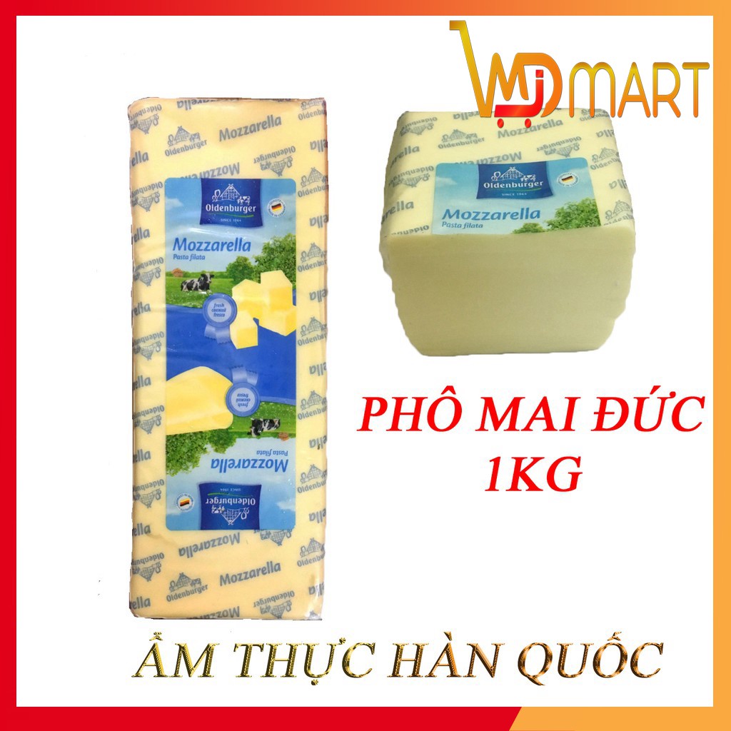 Phô mai MOZZARELLA kéo sợi Đức khối 1kg  dùng làm pizza, hotdog, ...