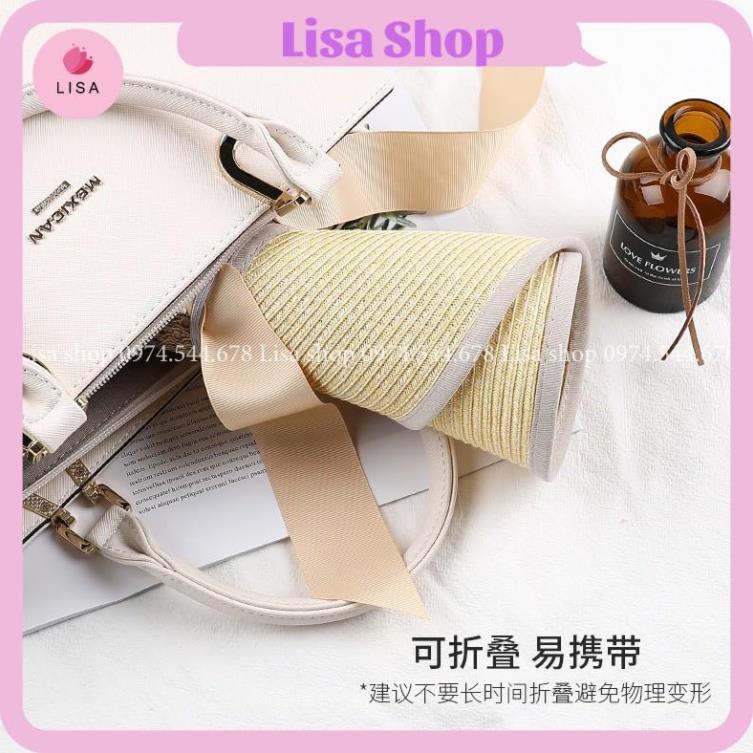 [HOTTREND- HÀNG CAO CẤP] Mũ cói đi biển, nón cói đi biển vành rộng hở chóp phối nơ mặt sau, M16