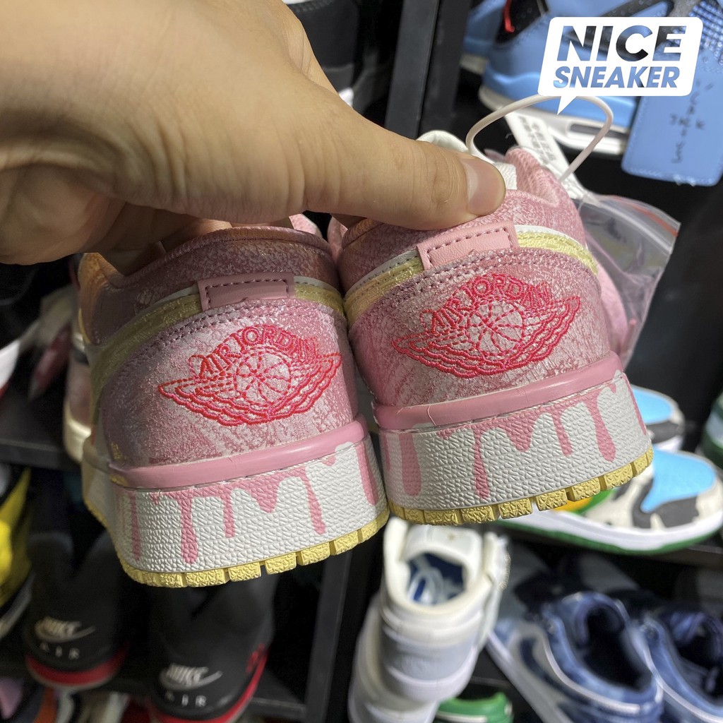 [ Nice Sneaker ] Giày sneaker nữ cổ thấp Jordan 1 low Paint Drip ( hồng sữa ) | Bản 1:1 chuẩn .