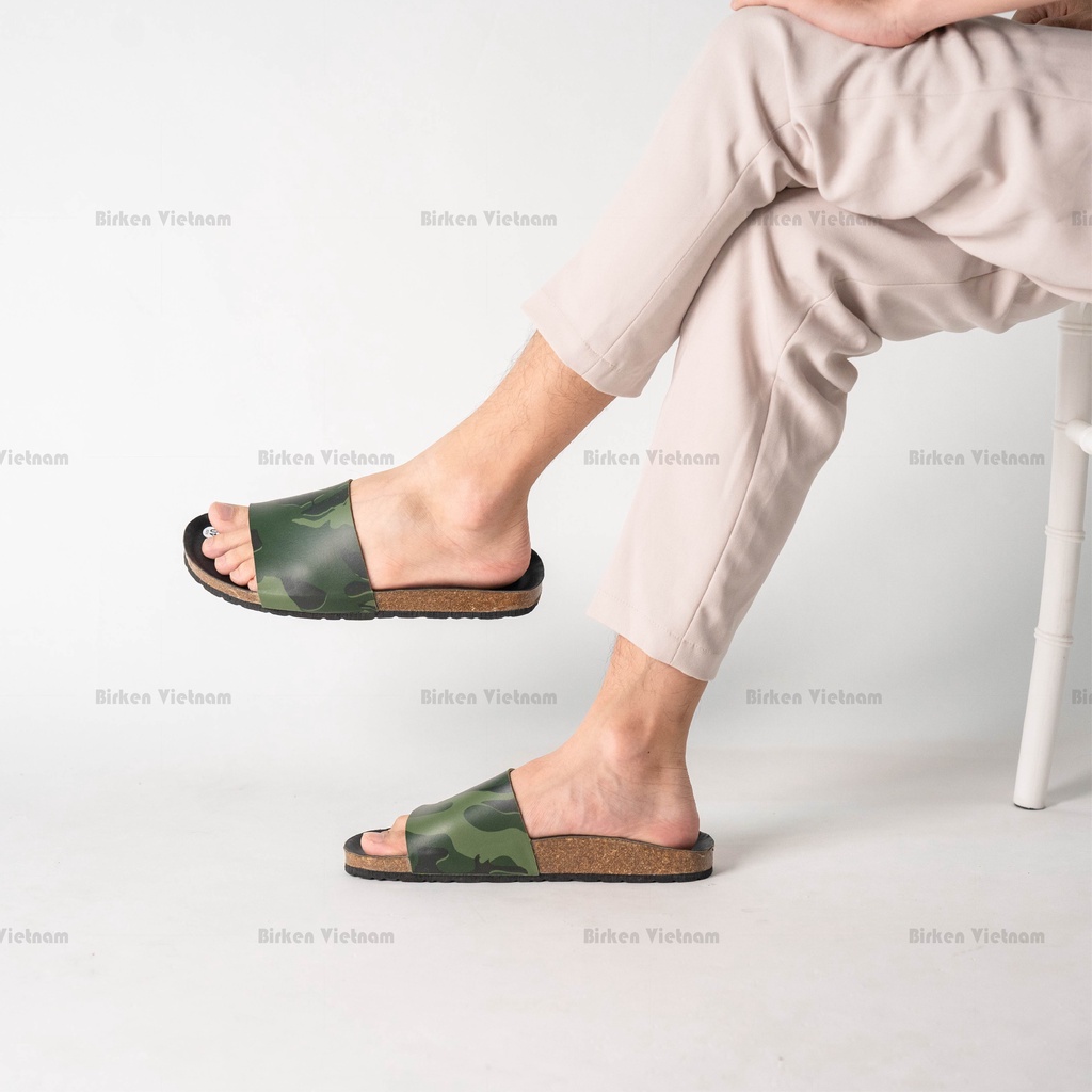 R05 - DÉP ĐẾ TRẤU Da PU Camo Rằn Ri Quai Ngang Nguyên Tấm Unisex Birken Vietnam Bioline