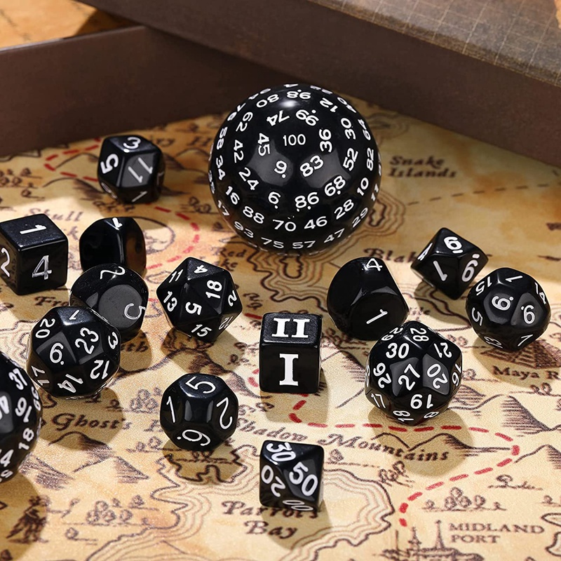 Bộ 15 Xí Ngầu Hoàn Chỉnh Polyhedral DND D3-D100 Hình Cầu RPG 100 Mặt Dùng Chơi Trò Chơi