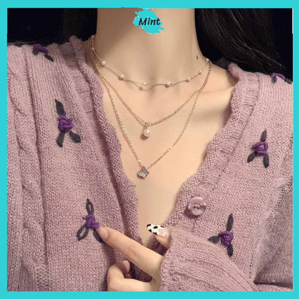 Dây Chuyền Nữ ❤️FREESHIP❤️ Vòng Cổ Ba Lớp Chuỗi Ngọc Trai Nhân Tạo Mảnh Xinh Xắn Phong Cách Hàn Quốc