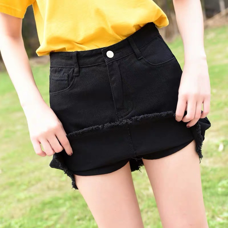 [SIZE ĐẠI] Quần váy jean nữ BIG SIZE lưng cao, co dãn mạnh, màu đen tuyền tua lai rẻ đẹp 3068