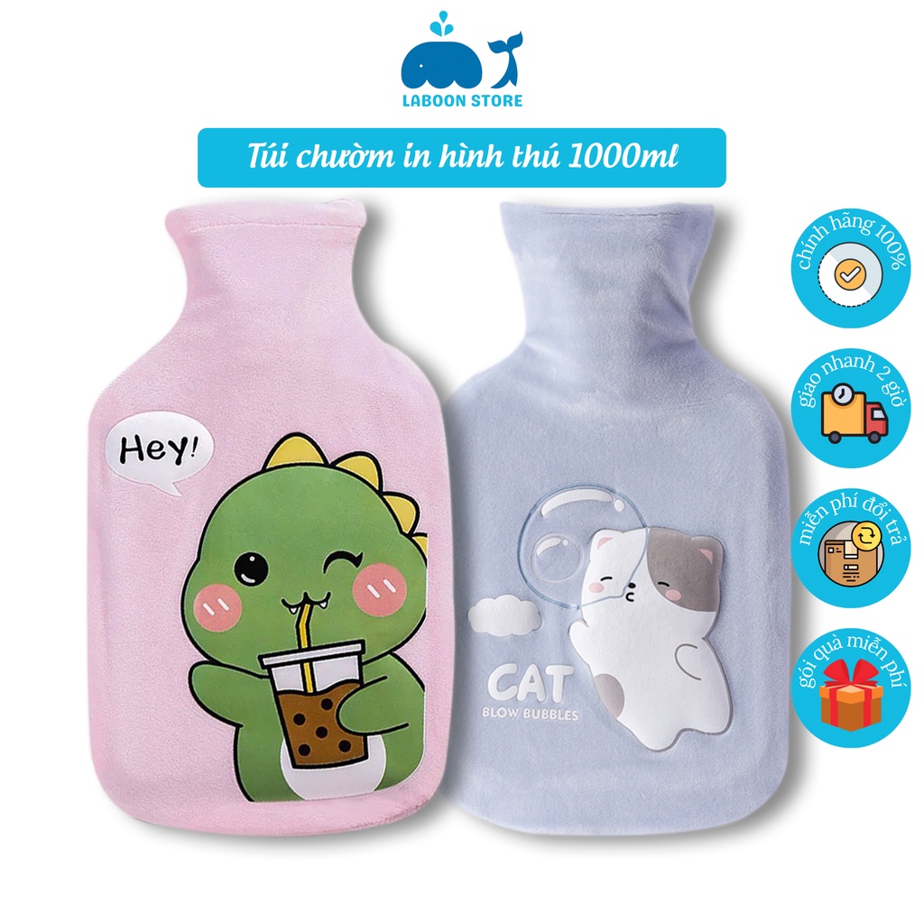 Túi chườm bụng kinh đa năng Laboon, phiên bản couple blue 1000ml dễ thương tiện lợi cho bạn nữ