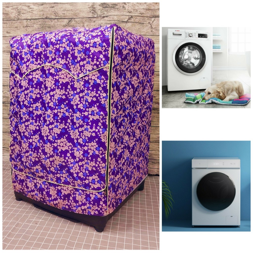 Áo Trùm Máy Giặt Cửa Trước (Lồng Ngang) Vải Dù Siêu Bền Chống Mưa Nắng Nóng (mẫu bông hoa nhỏ màu tím violet)
