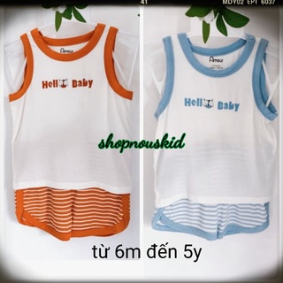 (Amour)Bộ 3 lỗ  " Hello Baby "xanh và cam " ( 6m đến 5 y)