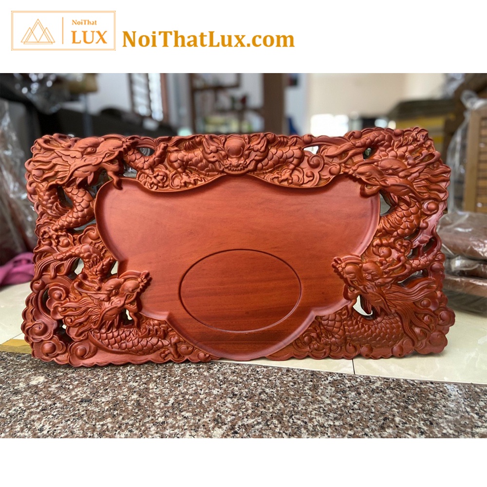 Khay trà gỗ nguyên khối ngũ long hội tụ đẳng cấp lịch sự, khay trà gỗ hương cao cấp trang trí cho phòng khách sang trọng