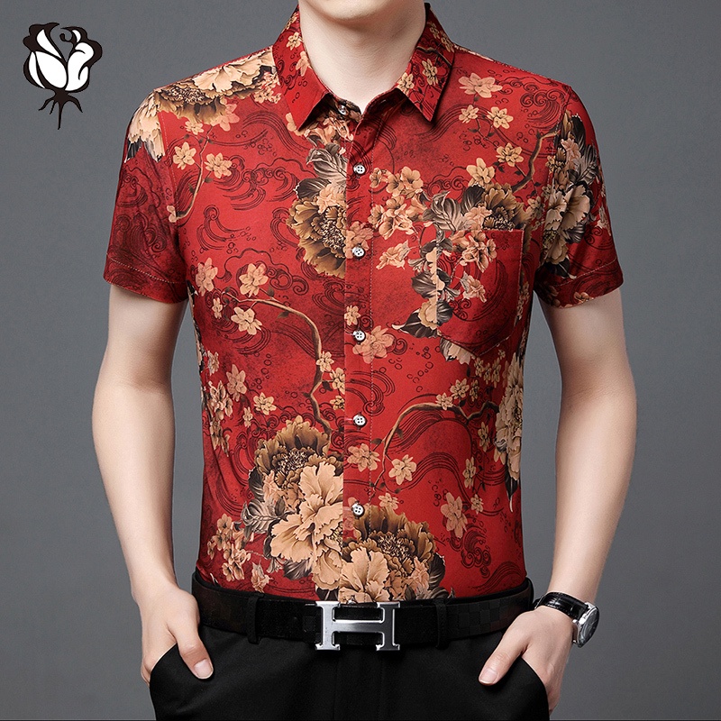 Mới Áo Sơ Mi Nam Ngắn Tay In Họa Tiết
