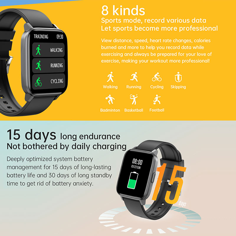 Utelite new Gw24 sports smart watch 1.69 inch square screen Ip68 waterproof long time standby heart rate blood pressure monitoring fitness tracker