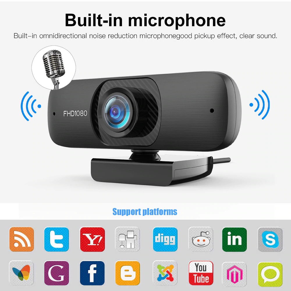 Webcam HD 1080P Tích Hợp Micro Cho Máy Tính Đen | BigBuy360 - bigbuy360.vn