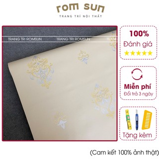 Giấy dán tường phòng ngủ hàn quốc khổ 60cm 1m2 dán phòng khách,miếng dán tường hoa đồng kem